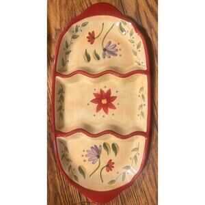 RARE Pfaltzgraff NAPOLI 14” 3-part Divided Snack Plate / Tray + Handles PERFECT